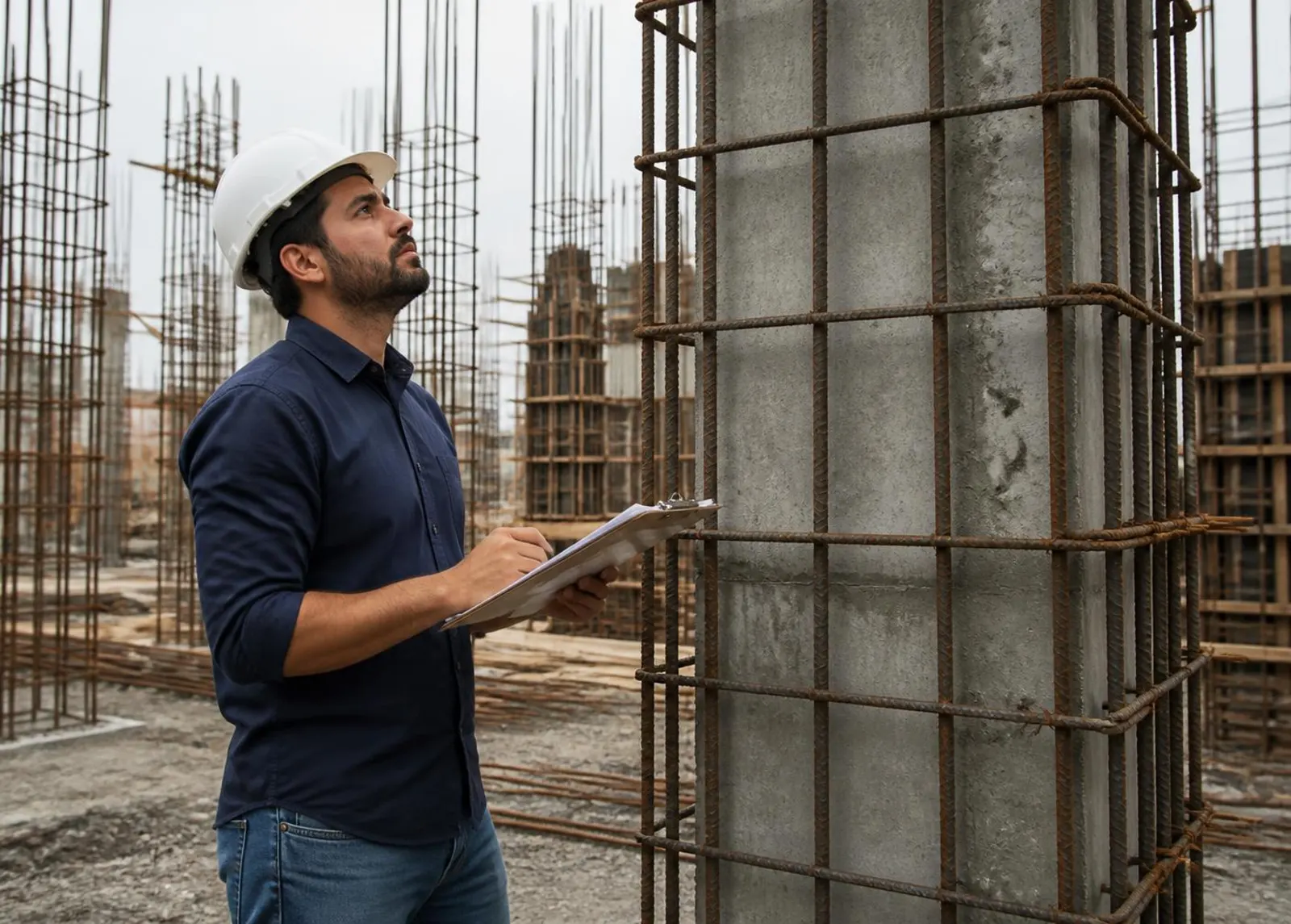 Vistoria técnica de pilares de concreto armado em obra